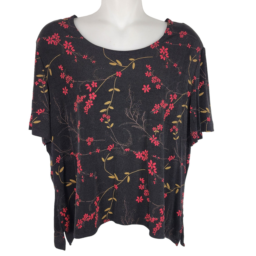 Vtg Teddi Womens Top Floral Short Sleeve Shoulder Pads L Travel 90s Y2K Whimsy
